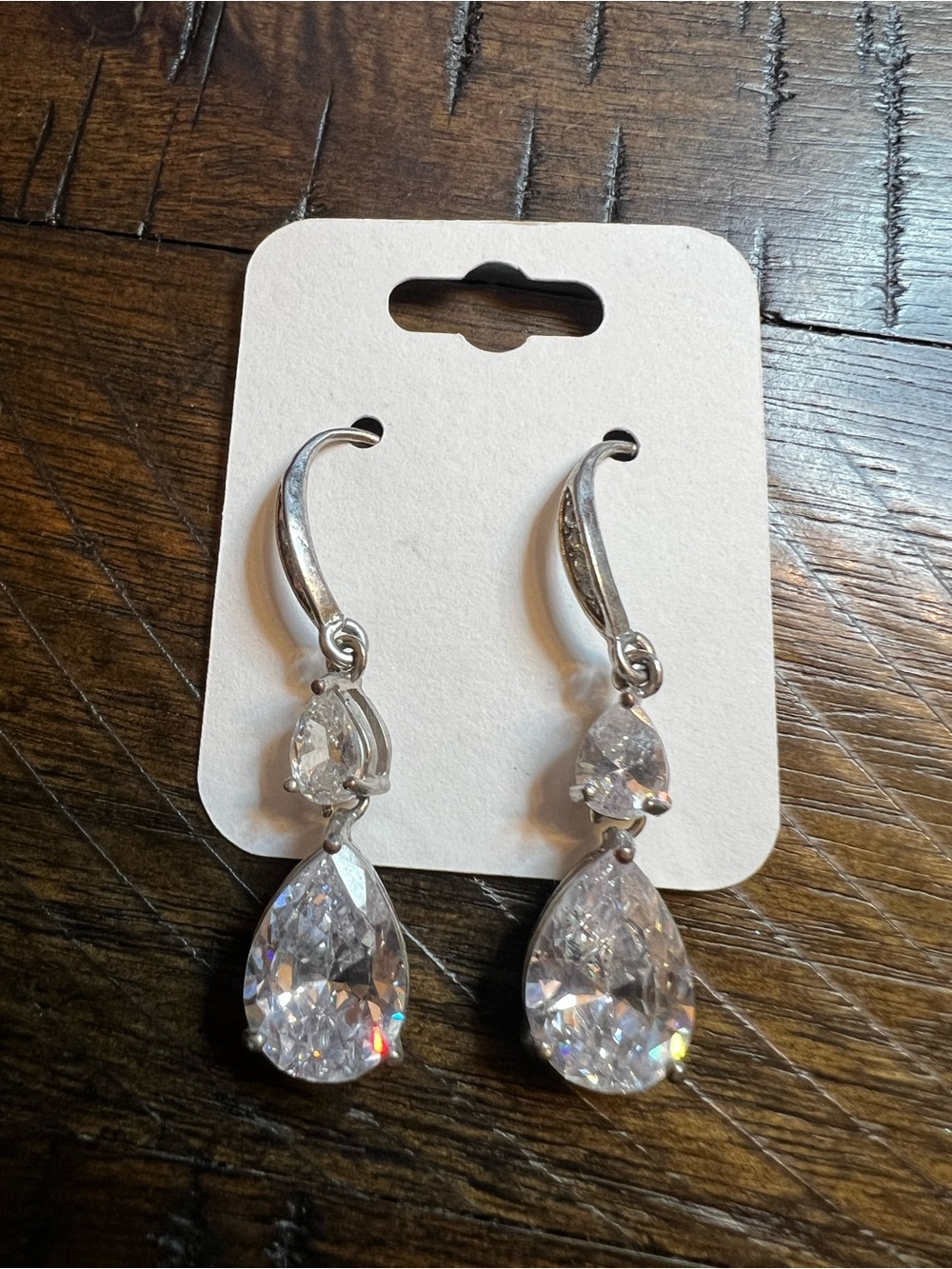 Macy's Silver-Tone Clear Crystal Teardrop Drop Earrings